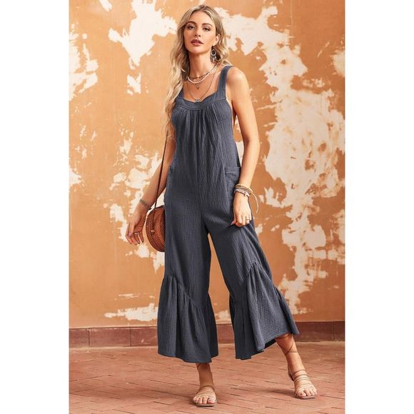 Azura Exchange  Gray Wide Leg Ruffle Jumpsuit - Picture 15 of 15